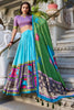 Awesome Sky-Blue Kalamkari Printed Silk Traditional Lehenga Choli