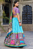 Awesome Sky-Blue Kalamkari Printed Silk Traditional Lehenga Choli