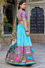 Awesome Sky-Blue Kalamkari Printed Silk Traditional Lehenga Choli