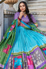 Awesome Sky-Blue Kalamkari Printed Silk Traditional Lehenga Choli