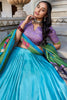 Awesome Sky-Blue Kalamkari Printed Silk Traditional Lehenga Choli