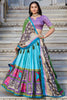 Awesome Sky-Blue Kalamkari Printed Silk Traditional Lehenga Choli