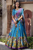 Delightful Blue Kalamkari Printed Silk Lehenga Choli With Dupatta