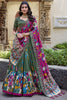 Enjoyable Mehendi Green Kalamkari Printed Silk Lehenga Choli With Dupatta