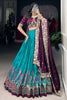 Beautiful Teal Blue Floral Print Silk Lehenga Choli With Dupatta