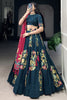 Fascinating Teal Blue Foil Work Tussar Silk Lehenga Choli With Dupatta