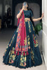 Fascinating Teal Blue Foil Work Tussar Silk Lehenga Choli With Dupatta