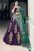 Shocking Purple Foil Printed Tussar Silk Wedding Wear Lehenga Choli