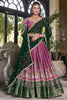 Attractive Pink Ikat Print Silk Lehenga Choli With Dupatta