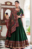 Glamorous Bottle Green Printed Tussar Silk Festival Wear Lehenga Choli