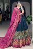 Attractive Teal Blue Digital Printed Tussar Silk Lehenga With Blouse