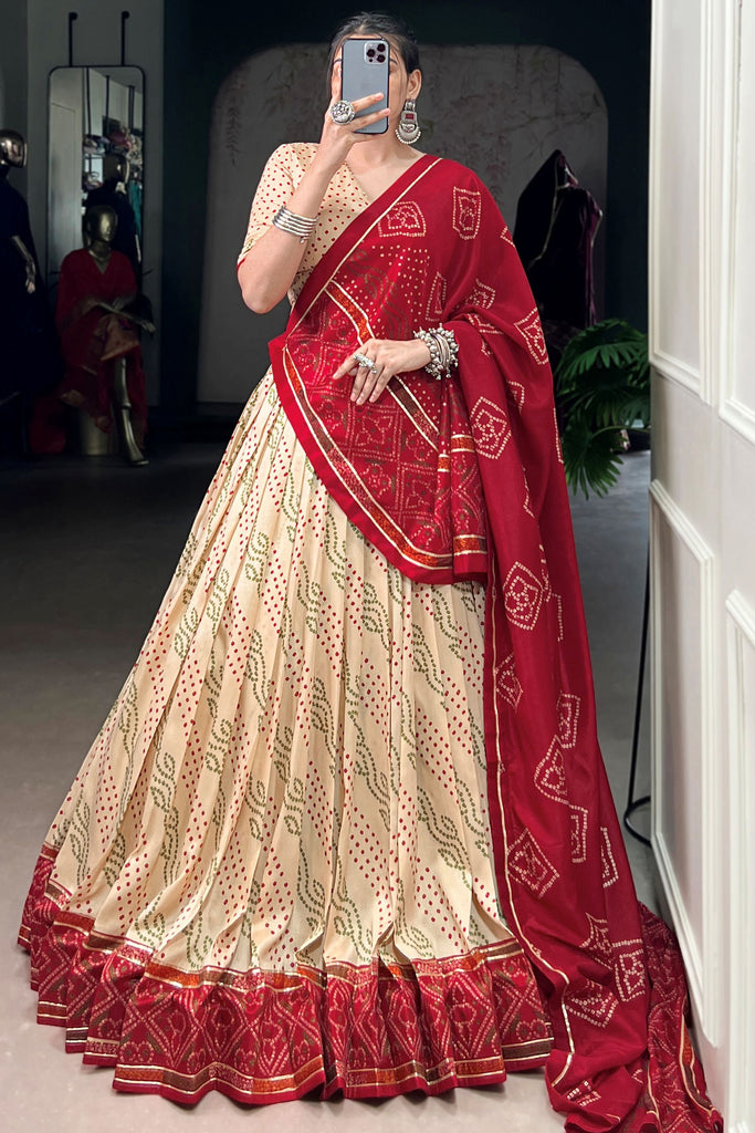 Superb Off-White Badhani Printed Silk Traditional Lehenga Choli With Dupatta