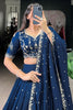 Good-looking Firozi Thread Work Silk Sangeet Wear Lehenga Choli