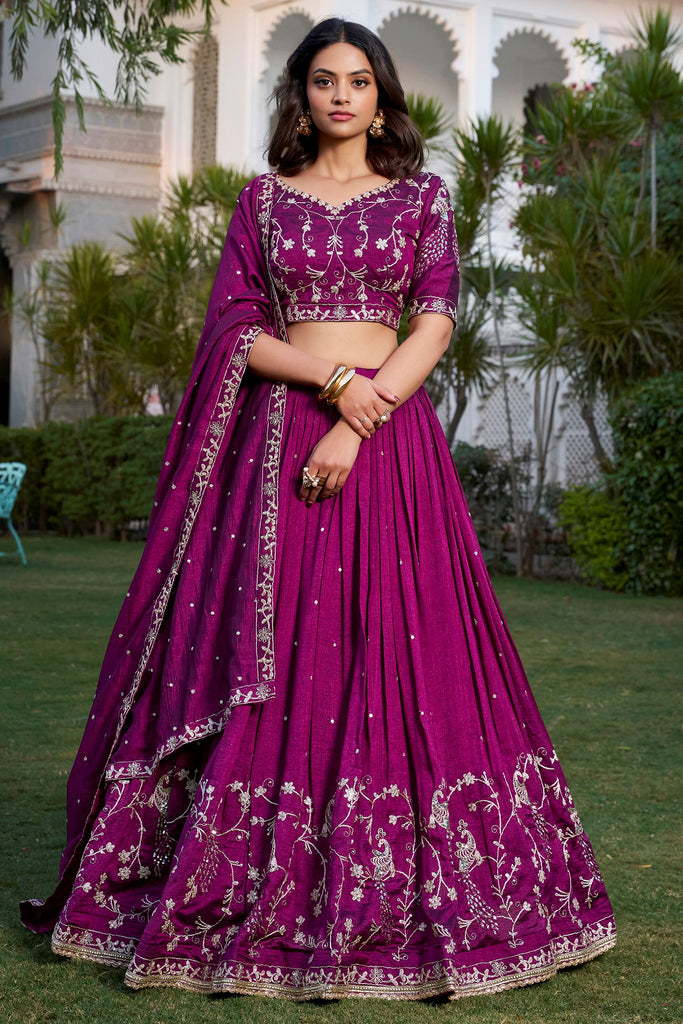 Wonderful Wine Silk Sequins Wedding Wear Lehenga Choli With Dupatta