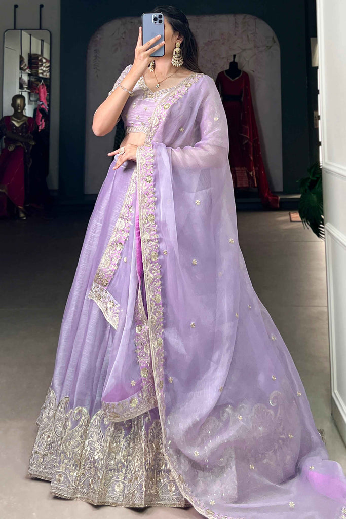 Marvelous Lavender Sequins Work Silk Engagement Wear Lehenga Choli