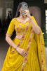 Alluring Yellow Thread Embroidered Georgette Haldi Wear Lehenga Choli