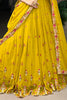 Alluring Yellow Thread Embroidered Georgette Haldi Wear Lehenga Choli