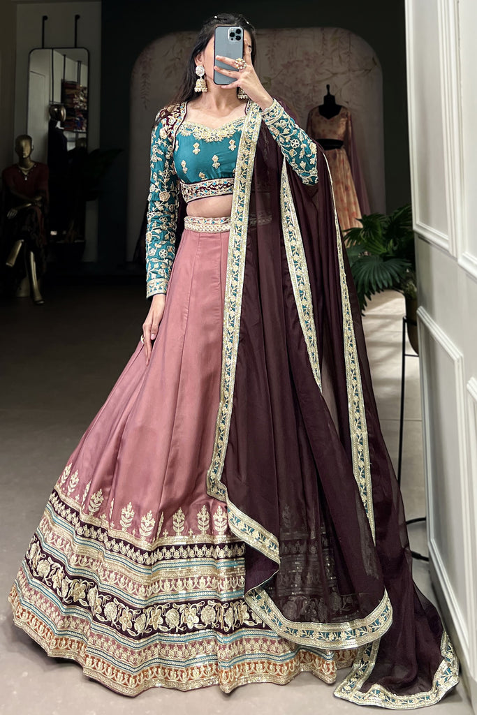 Enjoyable Dusty Pink Thread Embroidered Silk Reception Lehenga Choli