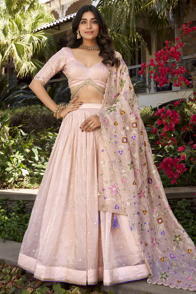 Lovable Light Pink Thread Work Gold Crush Reception Lehenga Choli