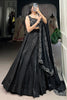 Attractive Black Satin Party Wear Lehenga With Pearl Work Blouse