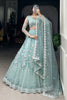 Adorable Sky-Blue Thread Embroidered Net Reception Wear Lehenga Choli