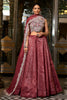 Impressive Burgundy Thread Embroidered Crushed Lehenga Choli