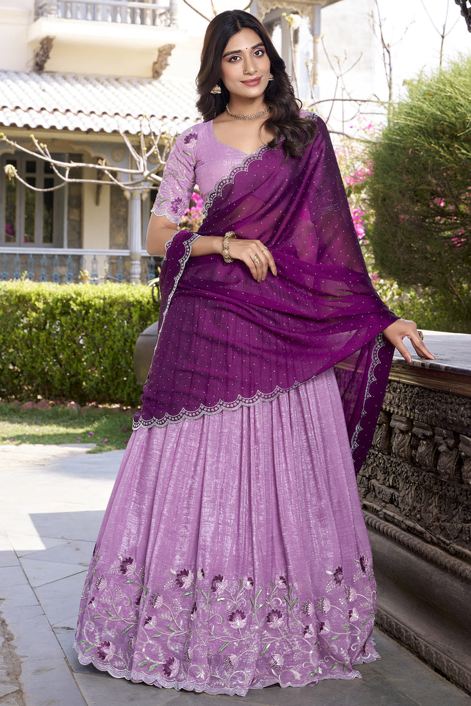 Special Lavender Thread Work Organza Traditional Lehenga Choli