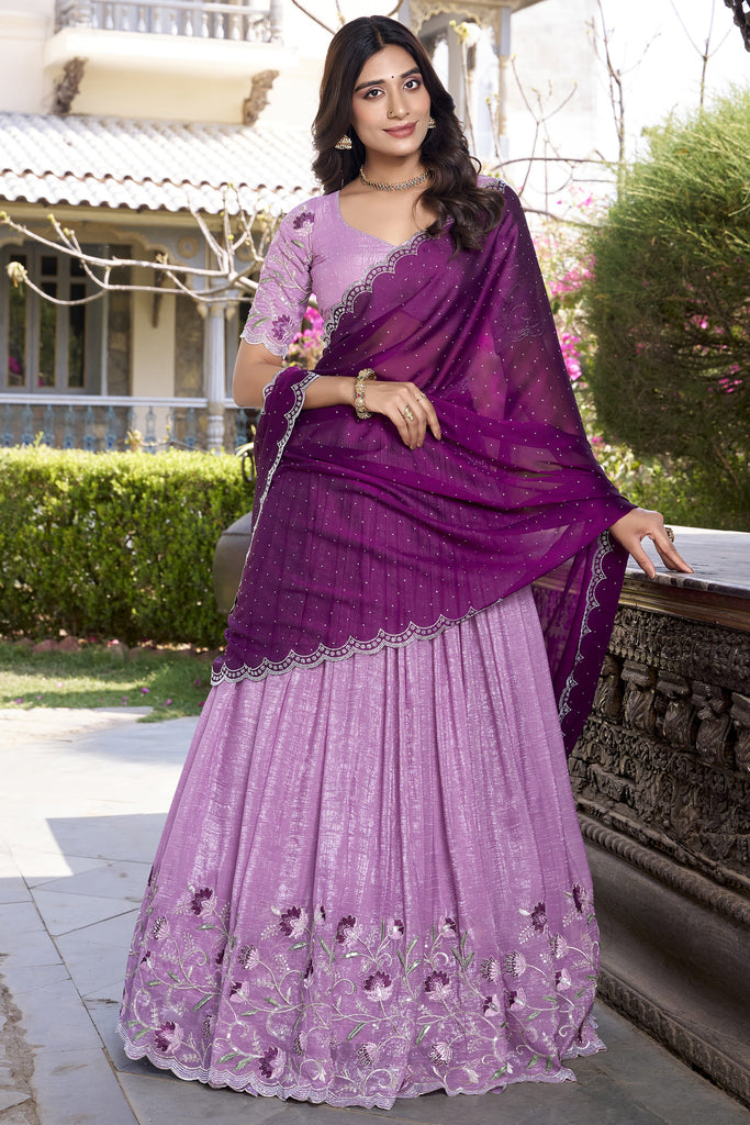 Special Lavender Thread Work Organza Traditional Lehenga Choli
