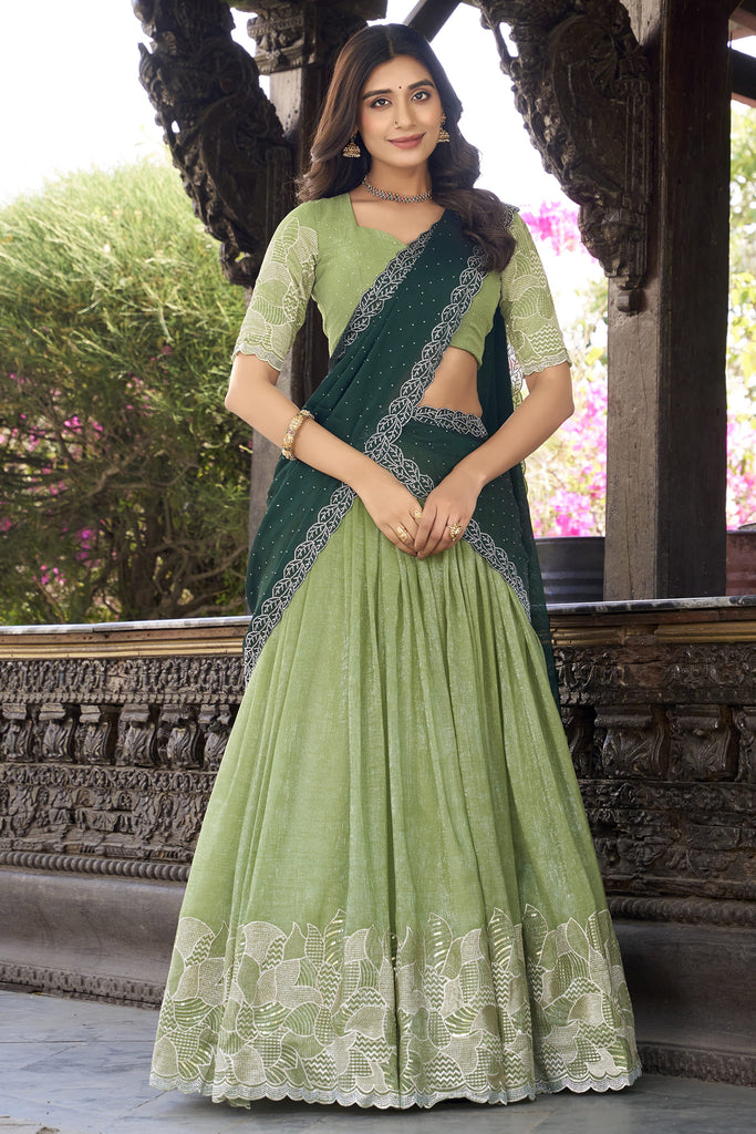 Lavish Pista Green Hotfix Work Organza Mehendi Wear Lehenga Choli