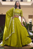 Splendid Olive Green Pearl Work Georgette Mehendi Wear Lehenga Choli