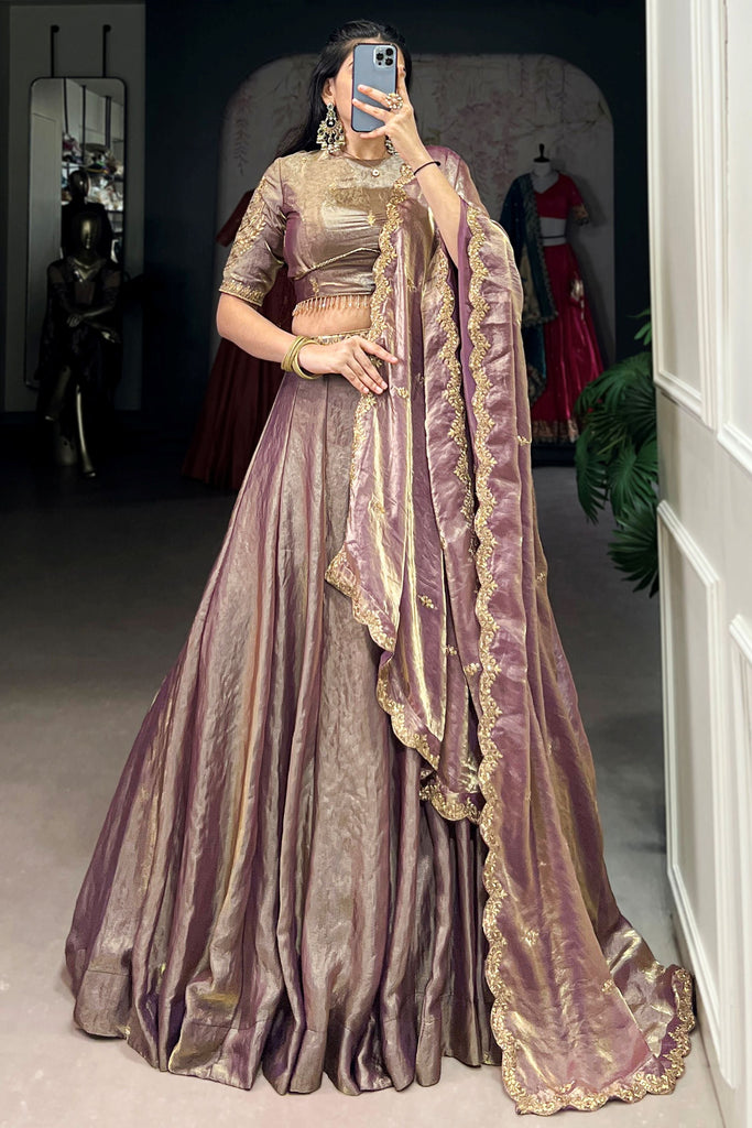 Incredible Lilac Organza festival Wear Lehenga With Embroidery Choli