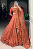 Adorable Orange Thread Embroidered Silk Sangeet Wear Lehenga Choli