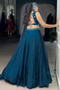 Bewitching Teal Blue Organza Sangeet Wear Lehenga With Thread Work Choli