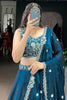 Bewitching Teal Blue Organza Sangeet Wear Lehenga With Thread Work Choli