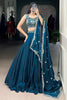 Bewitching Teal Blue Organza Sangeet Wear Lehenga With Thread Work Choli