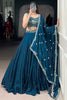 Bewitching Teal Blue Organza Sangeet Wear Lehenga With Thread Work Choli