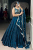 Bewitching Teal Blue Organza Sangeet Wear Lehenga With Thread Work Choli