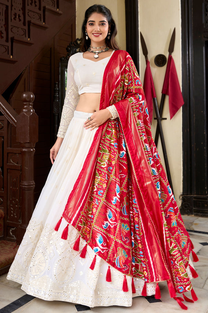 Tantalizing White Lucknowi Work Georgette Festival Wear Lehenga Choli