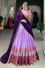 Surprising Lavender Thread Embroidered Cotton Half Saree Lehenga