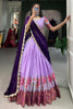 Surprising Lavender Thread Embroidered Cotton Half Saree Lehenga