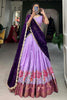 Surprising Lavender Thread Embroidered Cotton Half Saree Lehenga