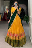 Alluring Mustard Yellow Floral Embroidered Cotton Half Saree Lehenga