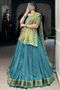Adorable Teal Blue Border Work Rayon Navratri Wear Lehenga Choli