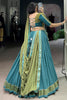Adorable Teal Blue Border Work Rayon Navratri Wear Lehenga Choli