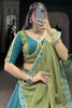 Adorable Teal Blue Border Work Rayon Navratri Wear Lehenga Choli