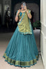 Adorable Teal Blue Border Work Rayon Navratri Wear Lehenga Choli