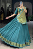 Adorable Teal Blue Border Work Rayon Navratri Wear Lehenga Choli