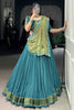 Adorable Teal Blue Border Work Rayon Navratri Wear Lehenga Choli