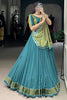 Adorable Teal Blue Border Work Rayon Navratri Wear Lehenga Choli