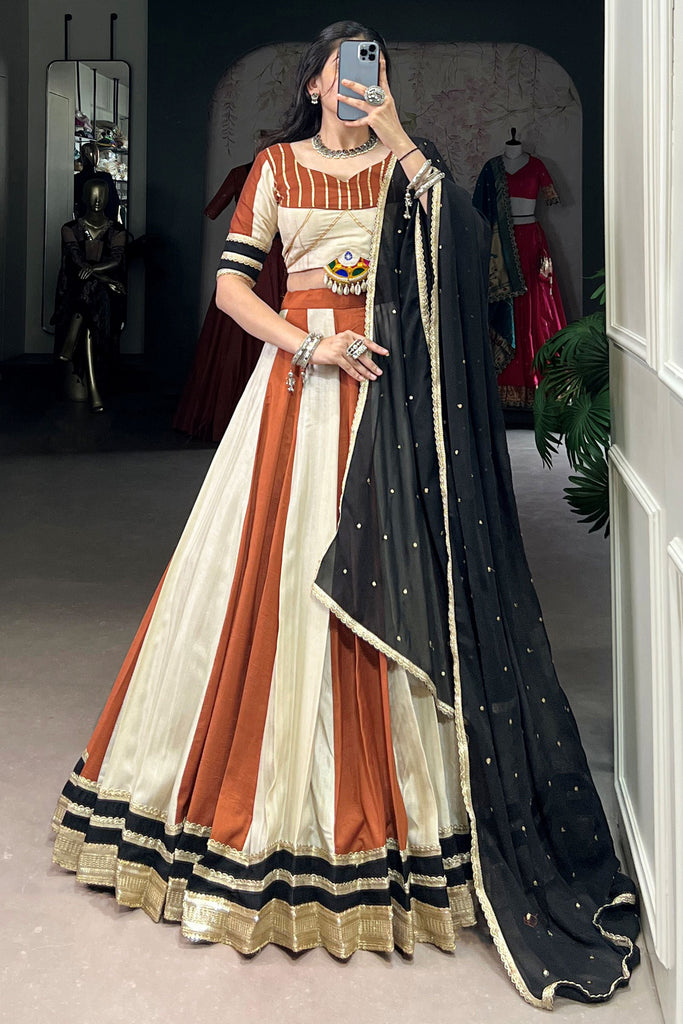 Astonishing Brown Chinon Navratri Wear Lehenga Choli With Dupatta